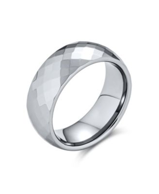 Multi Faceted Prism Cut Titanium Band Rings Silver Tone Comfort Fit