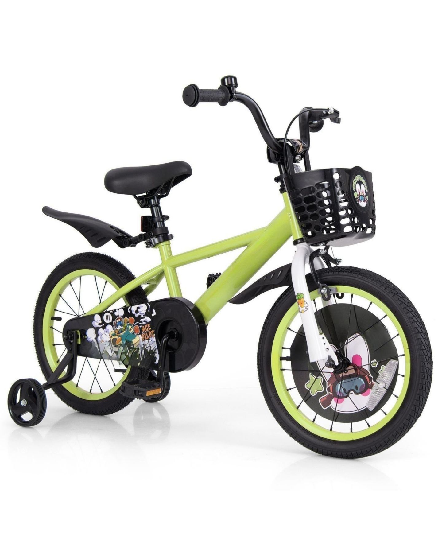 Детские игрушки HONGGE 16" Kids Bike Adjustable Detachable Training Wheels, Ages 4-8, цвет: Зелёный — фото 1