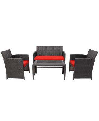 4PCS Patio Rattan Furniture Set Cushioned Chair Sofa Coffee Table