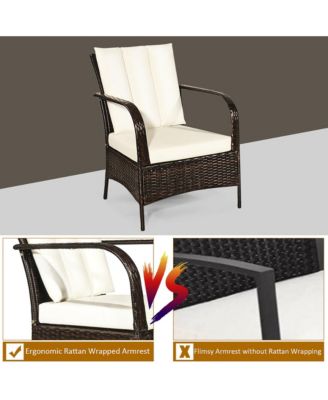 3 PCS Patio Wicker Rattan Furniture Set Coffee Table & 2 Rattan Chair