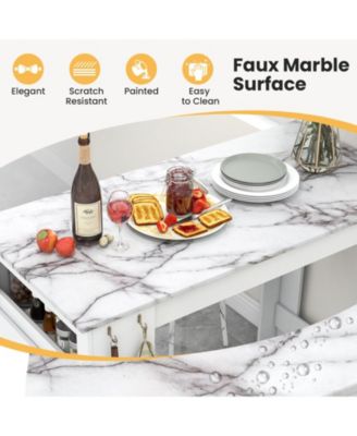 Faux Marble Bar Table with Storage Shelf and 7 Hooks for Home Bar or Kitchen