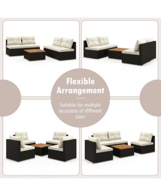 5PCS Rattan Patio Conversation Sofa Set Outdoor Furniture Set w/ Cushions