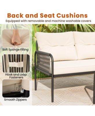 3-Piece L Shaped Patio Furniture Set w/Tempered Glass Table Back & Seat Cushions