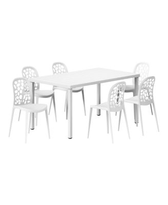 7-Piece Outdoor Metal Rectangle Patio Dining Table Set With Stackable Patio Dining Side Chairs