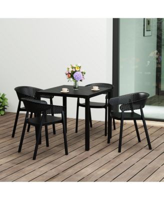 5-Piece Outdoor Metal Frame Square Dining Table Patio Set with Stackable Patio Dining Chairs
