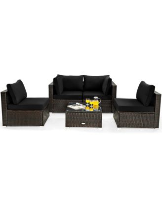 5PCS Patio Rattan Furniture Set Cushioned Sofa Chair Coffee Table