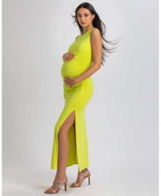 Maternity Sleeveless Side-Ruched Blossom Maxi Split Dress