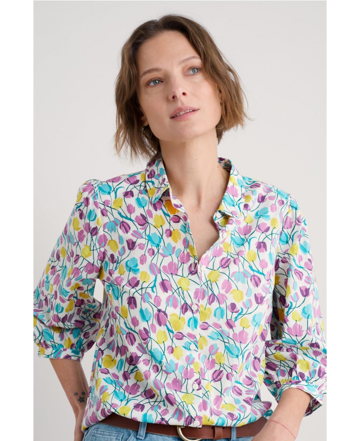 Women's Hope Cottage Blouse - Spring tulips chalk