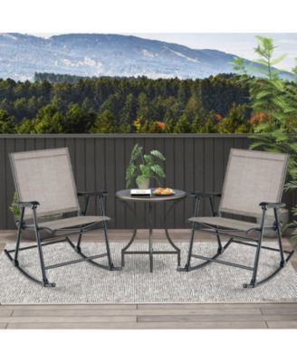 Folding Rocking Chair with Breathable Seat Fabric Set of 2
