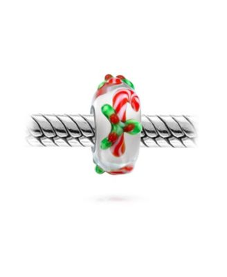 Christmas Charm Bead Candy Cane Peppermint Murano Glass