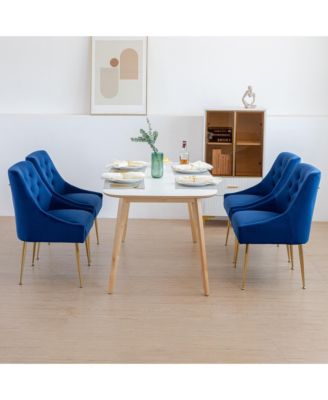 Modern Velvet Upholstered Dining Chairs Set of 2, Mid Century Side Chairs with 5.12” Cushions and Back Pull Rod for Kitchen, Living Room