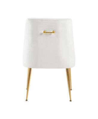 Modern Velvet Upholstered Dining Chairs Set of 2, Mid Century Side Chairs with 5.12” Cushions and Back Pull Rod for Kitchen, Living Room