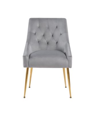 Modern Velvet Upholstered Dining Chairs Set of 2, Mid Century Side Chairs with 5.12” Cushions and Back Pull Rod for Kitchen, Living Room