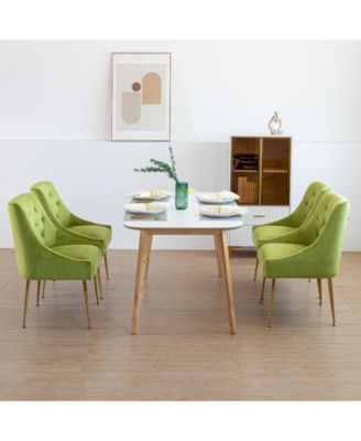 Modern Velvet Upholstered Dining Chairs Set of 2, Mid Century Side Chairs with 5.12” Cushions and Back Pull Rod for Kitchen, Living Room