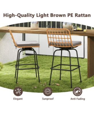 Patio Swivel Barstools Set of 2 with Soft Seat Cushions