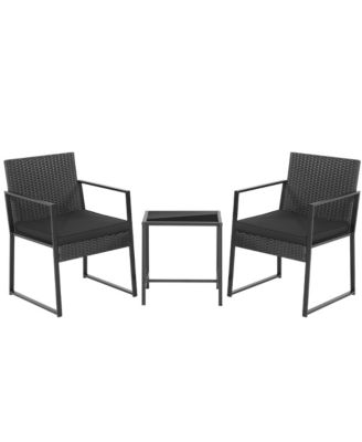 3pcs Patio Furniture Set Heavy Duty Cushioned Wicker Rattan Chairs Table Outdoor