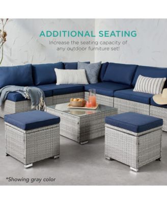 Set of 2 Wicker Ottomans, Multipurpose Furniture w/ Removable Cushions, Steel Frame