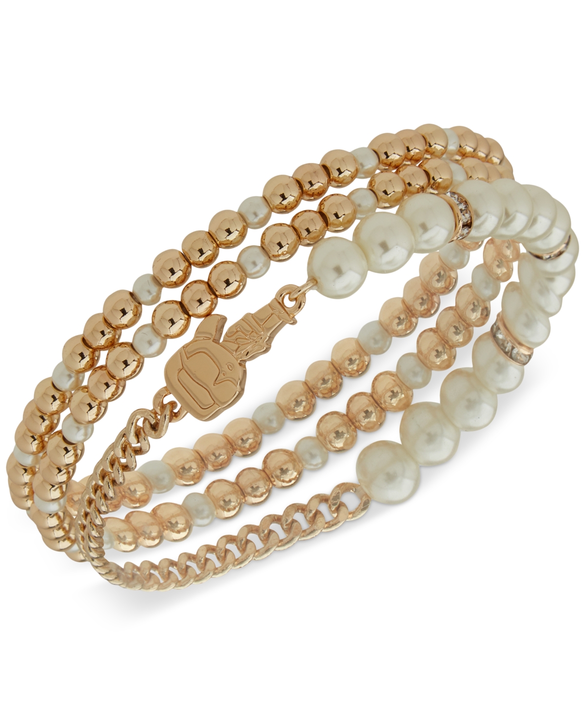 Gold-Tone 3-Pc. Set Imitation Pearl Beaded Stretch Bracelets - Peal
