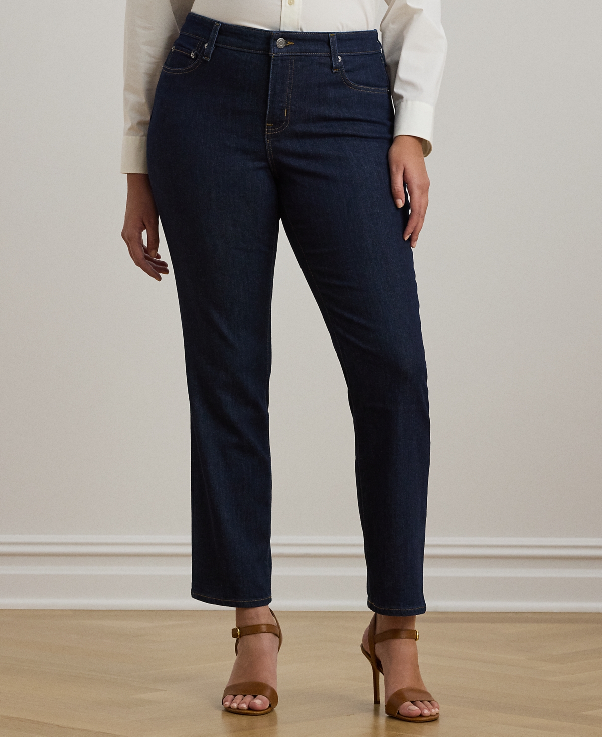 Lauren Ralph Lauren Plus-Size Mid-Rise Straight Jean - Dark Rinse Wash