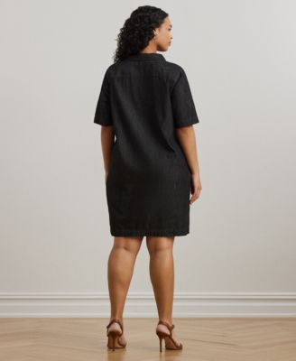 Women's Plus Size Short-Sleeve Denim Cotton Shift Dress