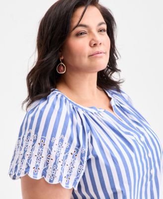売れ筋商品|||スタイルアンドコー カットソー トップス レディース Plus Size Striped Flutter-Sleeve Top, Exclusively at Macy's Bold Stripe White Style & Co Plus Size Striped Flutter-Sleeve Top, Exclusively