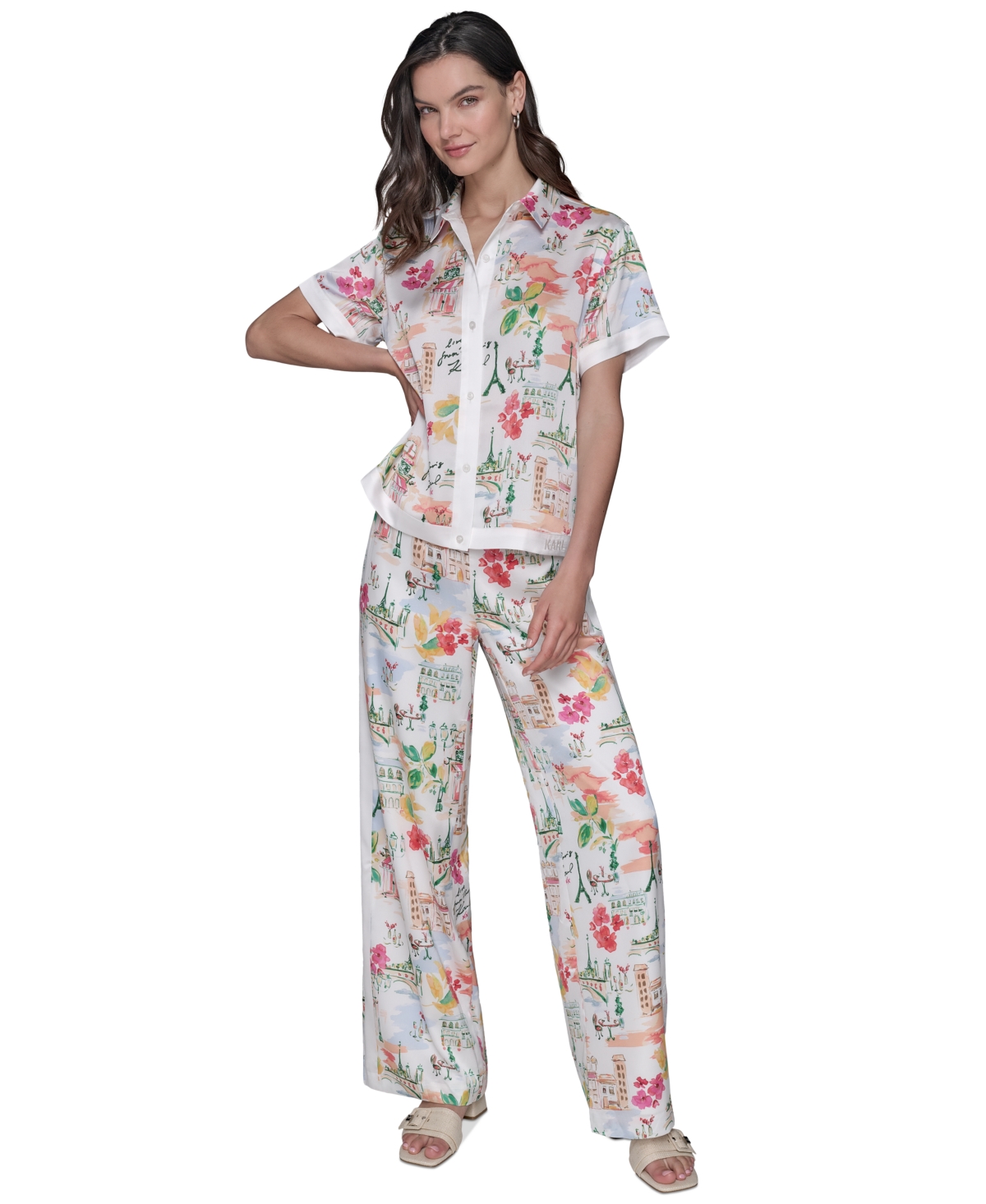 Shop Karl Lagerfeld Petite Short-sleeve Multi-print Camp Shirt