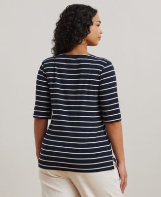 Plus Size Striped Cotton Boatneck T-Shirt 
