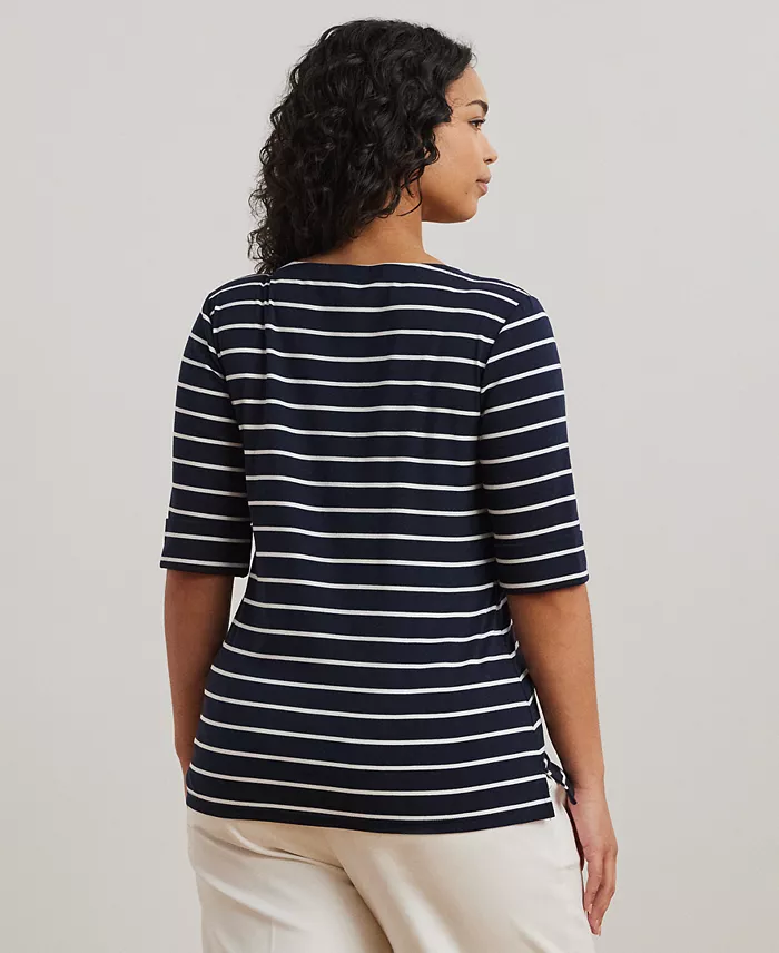 Plus Size Striped Cotton Boatneck T-Shirt - thumbnail 2