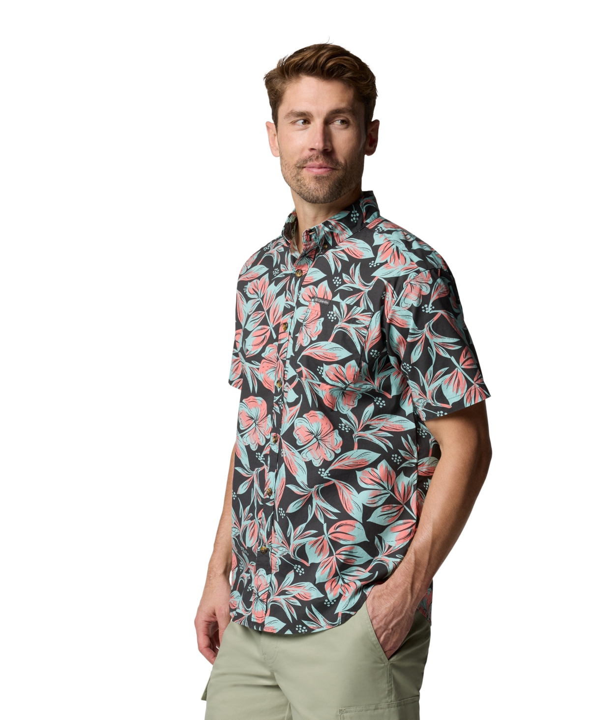Shop Columbia Men's Rapid Rivers Printed Short Sleeve Shirt In Shark Rose