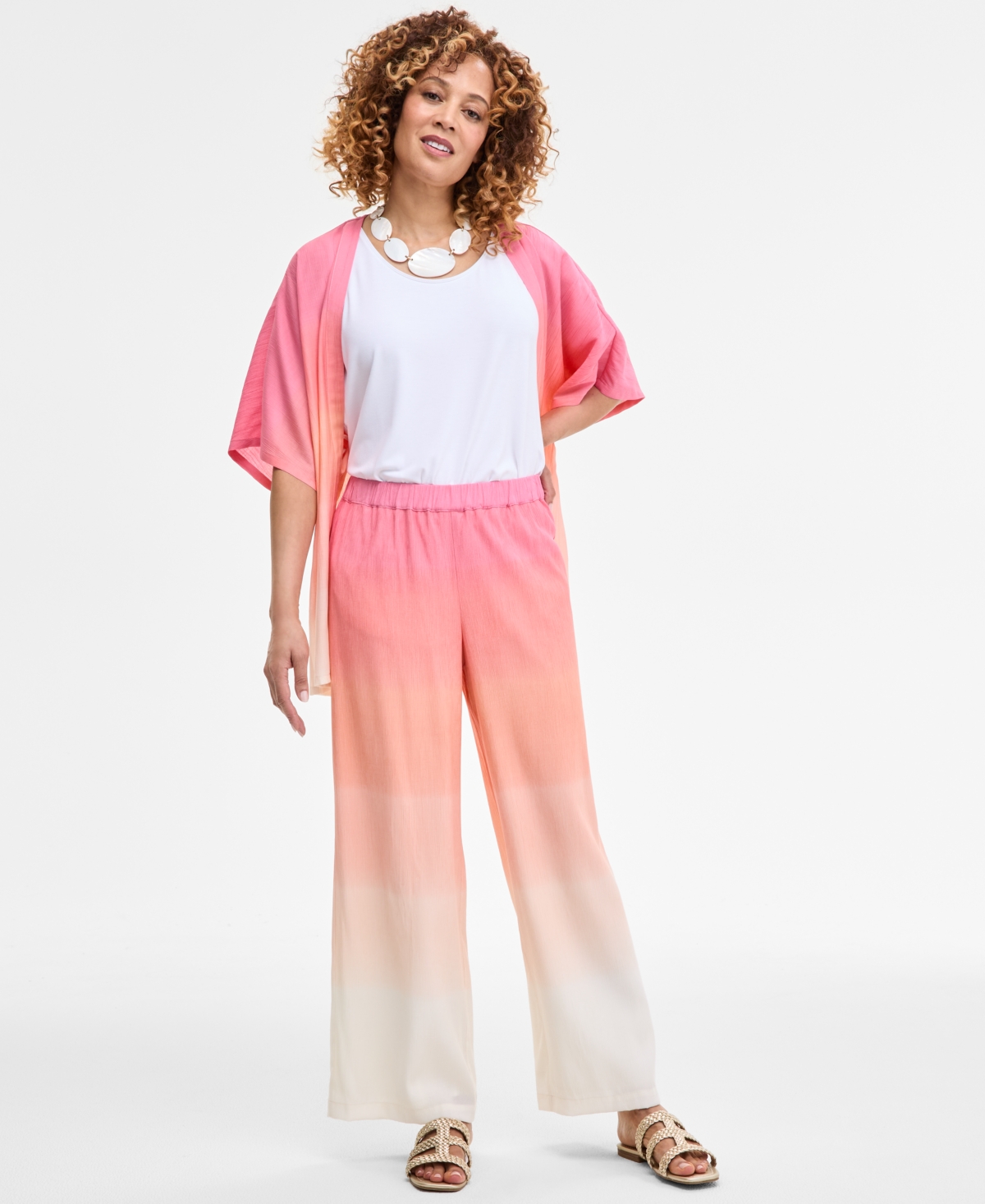 Women's Ombre Crinkle Wide-Leg Pants, Exclusively at Macy's - Peony Twinkle Combo