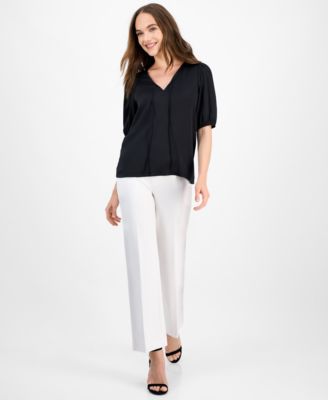 Women's Puff-Sleeve V-Neck Tie-Front Top