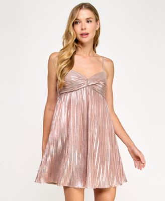 SENI & CADE - Juniors' Metallic Pleated Fit & Flare Dress