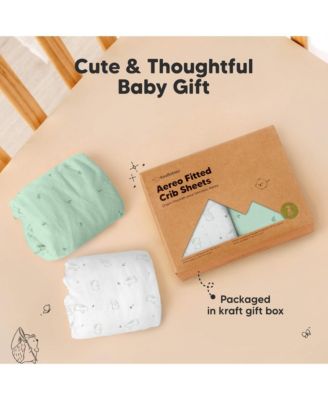 2pk Aereo Fitted Crib Sheets for Boys, Girls, 52x28 Standard Baby Crib Mattress Sheets, Bamboo Viscose Cotton