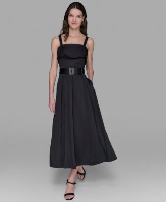 Women's Square-Neck Belted Fit & Flare Dress