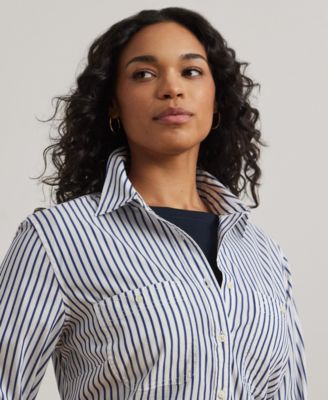 Plus Size Stripe Roll Tab Button-Down Shirt