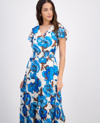 Petite Print Short-Sleeve Maxi Dress
