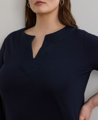 Plus Size Jersey Three-Quarter-Sleeve Tunic