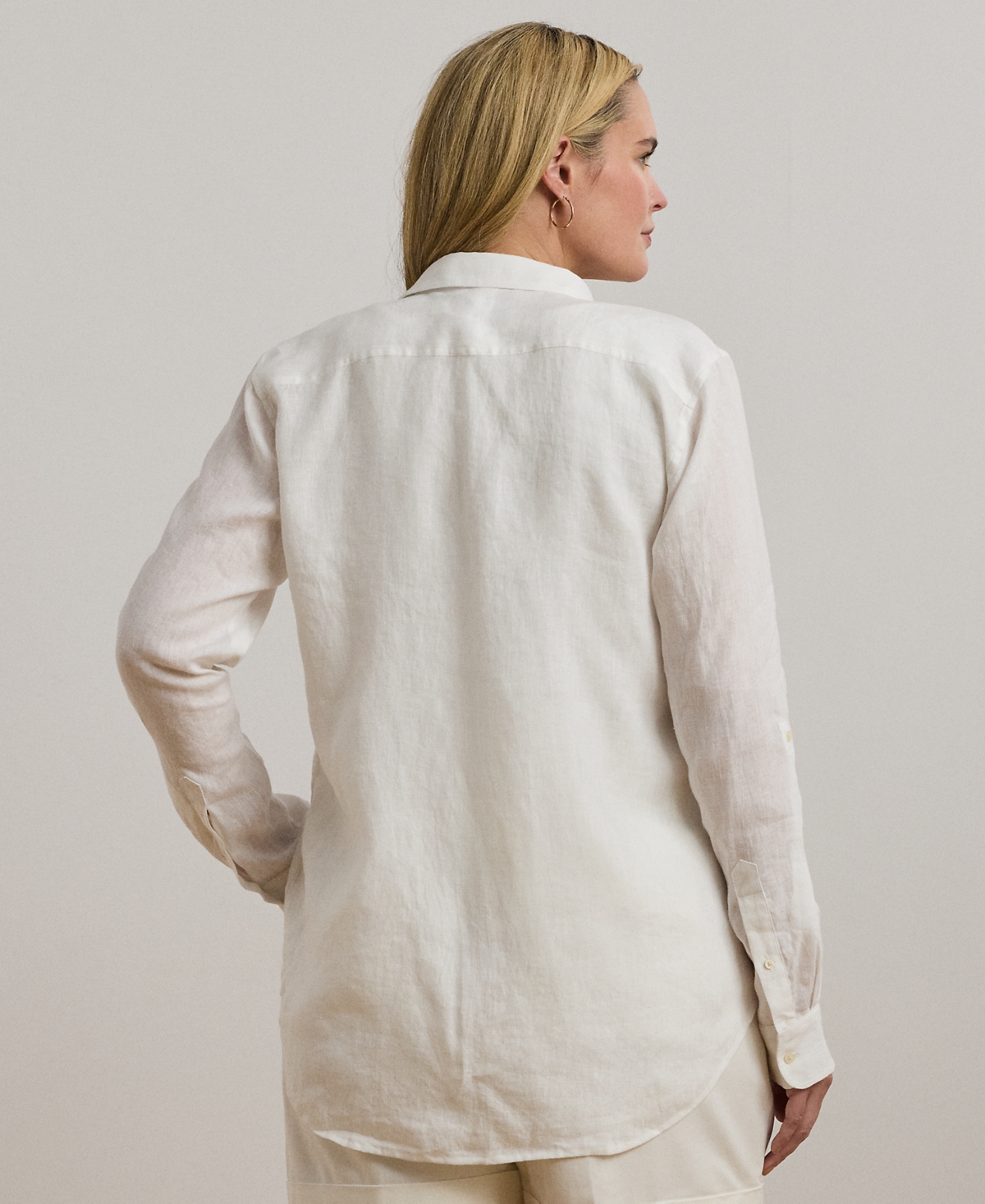 Ralph Lauren 100 Linen Womens Relaxed Fit Print Roll Tab Sleeve Shirt P Xs 3x In White