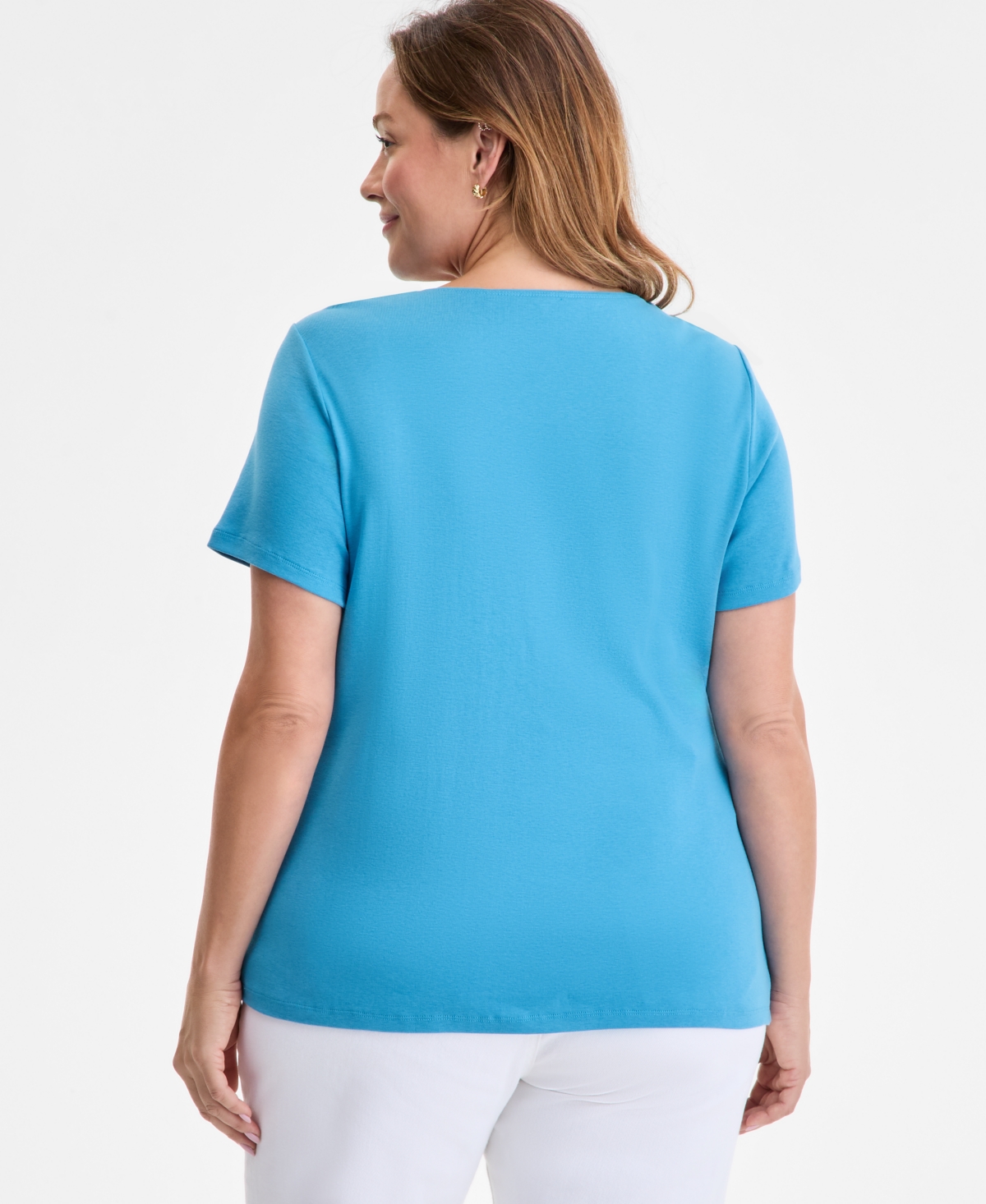 Style & Co Women's Plus Size Short-sleeve Scoop-neck Top, Exclusively At Macy's In Blue