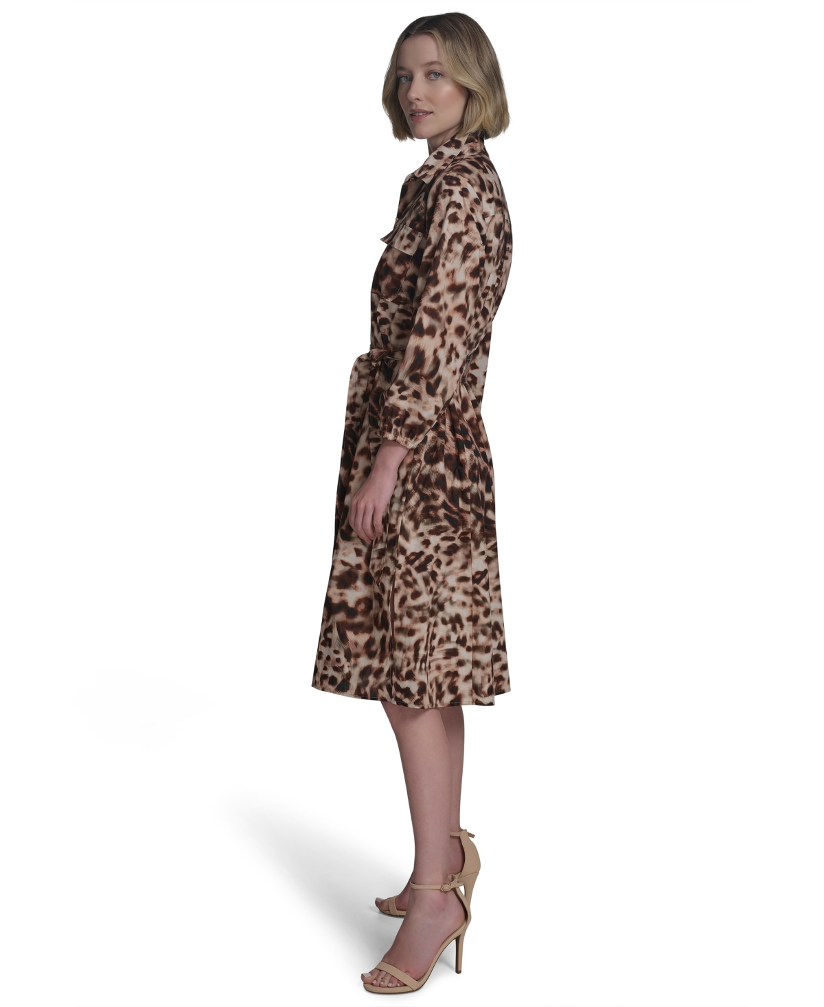 HALSTON WOMEN'S COTTON PRINTED TIE-WAIST SHIRTDRESS 