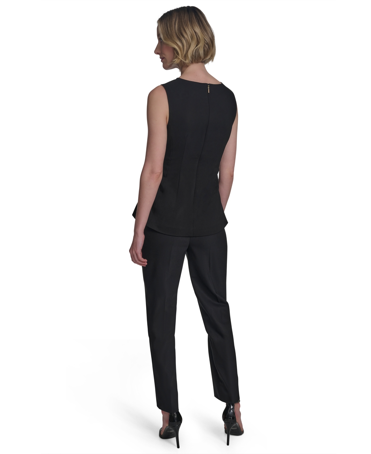 HALSTON WOMEN'S SLEEVELESS ROUND-NECK PEPLUM TOP 