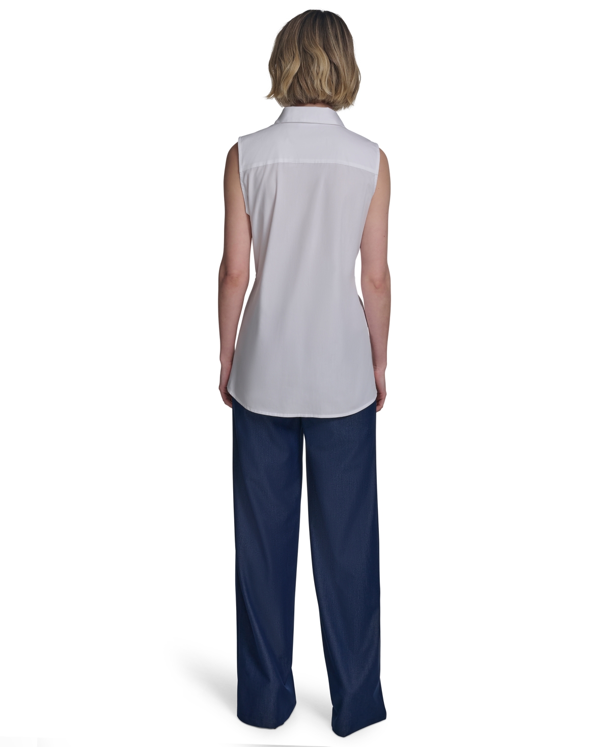 HALSTON WOMEN'S COTTON TIE-WAIST BUTTON-FRONT SLEEVELESS BLOUSE 