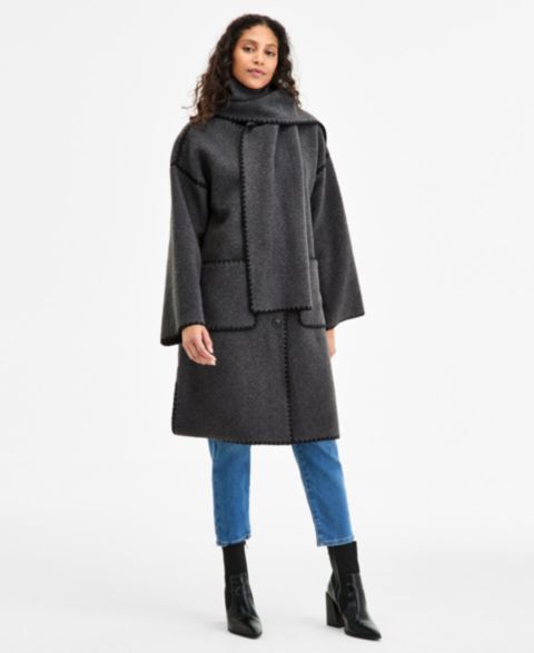 Женские куртки BCBGMAXAZRIA Women's Button-Front Edge-Stitch Scarf Coat
