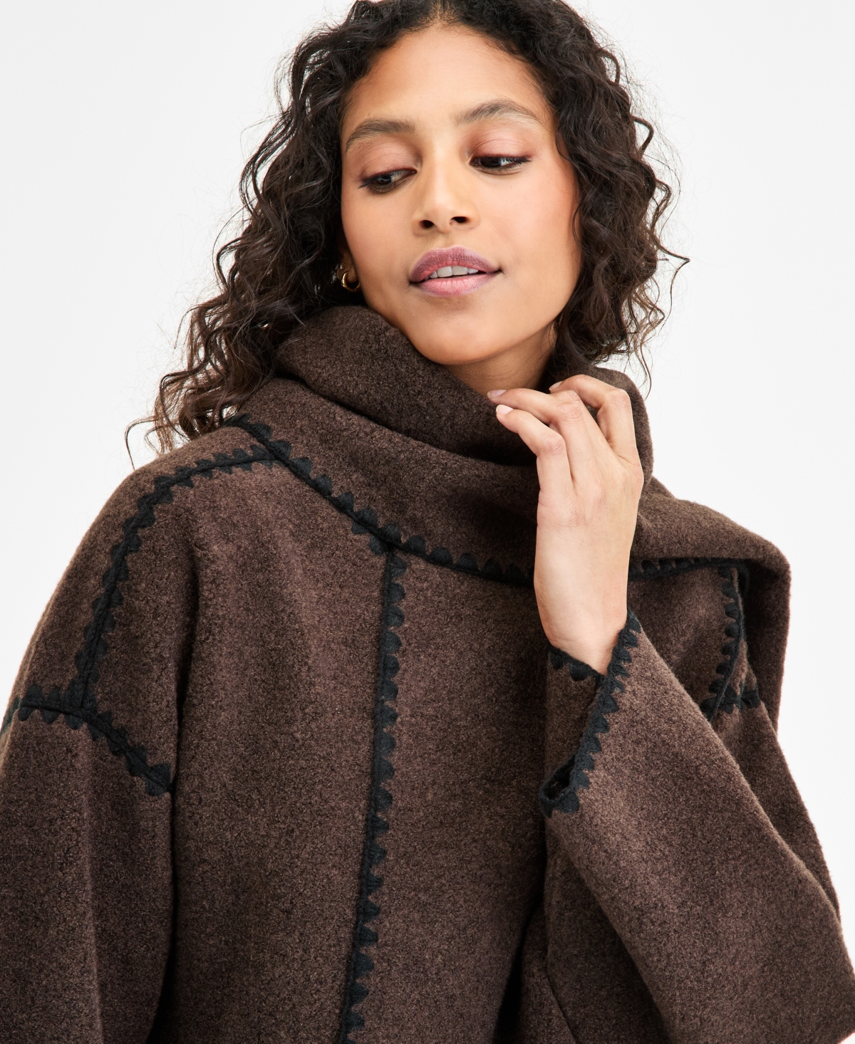 Bcbgmaxazria Women's Button-front Edge-stitch Scarf Coat In Brown