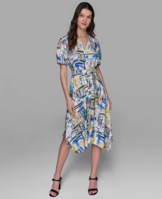 KARL LAGERFELD PARIS Women's Paris-scene Print Belted High