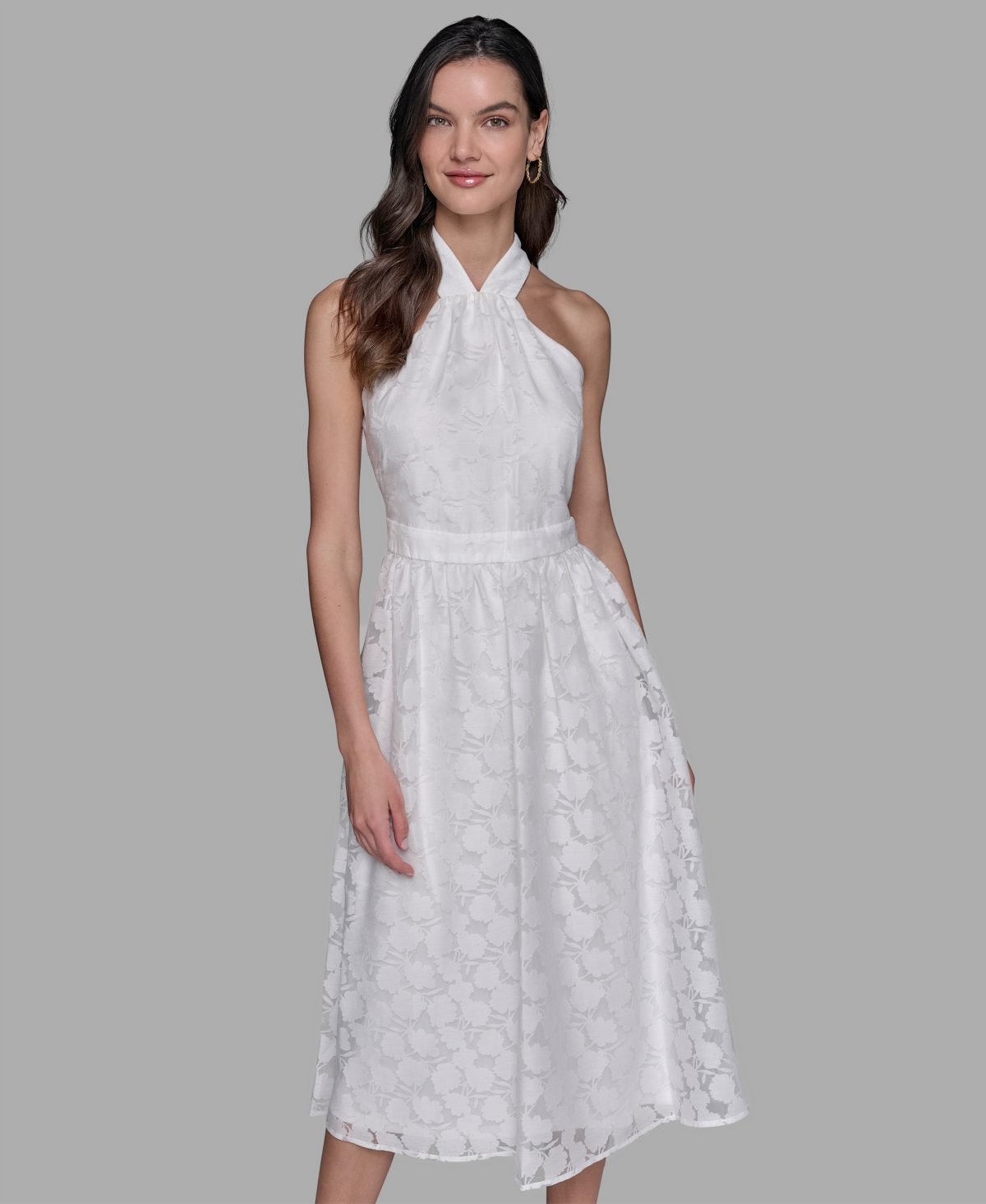 KARL LAGERFELD WOMEN'S ORGANZA BURNOUT MIDI DRESS 