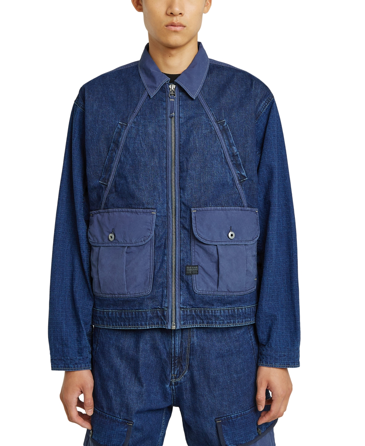 Men's Mixed Media Zipper Coach Jacket - Faded Indifo Gd