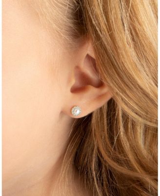 Children's 14K Gold Pearl Halo Studs Girls' Screw Back Earrings