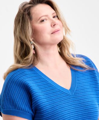 Plus Size V-Neck Dolman-Sleeve Top, Exclusively at Macy's 