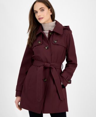 Women's Hooded Belted Zip-Front Raincoat
